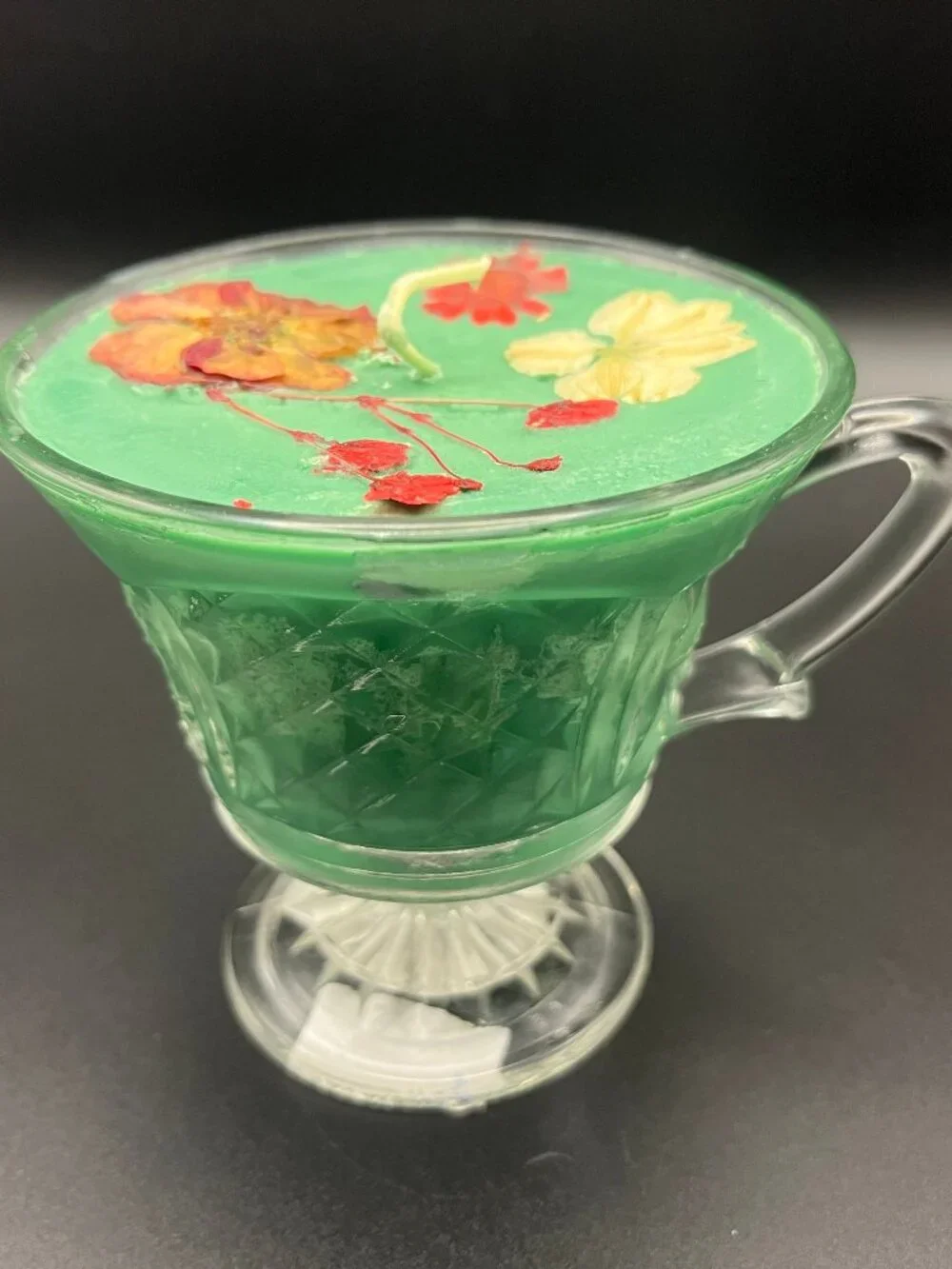 Pressed Botanical Glass Teacup Candle Emerald Meadow